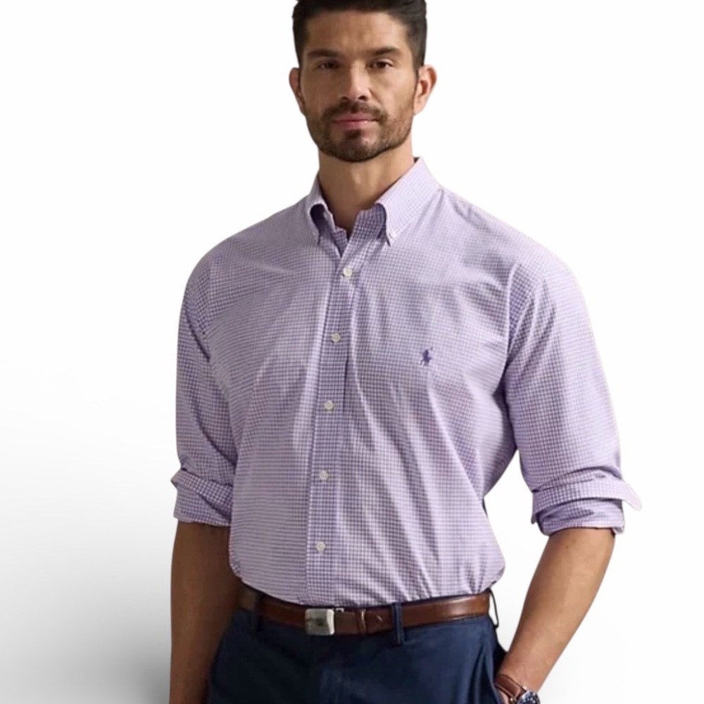 Ralph Lauren Men's Yarmouth Classic Lavender Checkered Dress Shirt Size 17 34/35